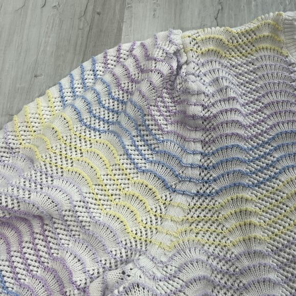 Loft Colorful Scallop Half Sleeve Dainty Feminine Rainbow Knit Sweater XL - Picture 7 of 9